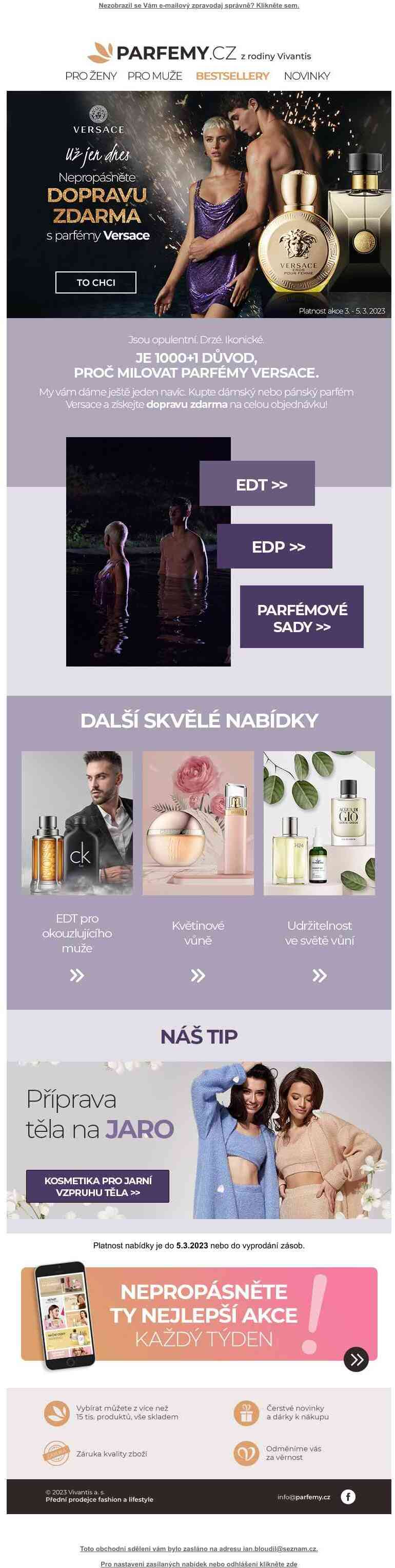 Už jen dnes DOPRAVA zdarma s parfémy Versace