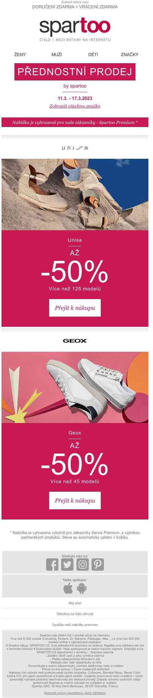 Pouze tento týden! Sleva až -50% na Unisa a Geox s doručením zdarma