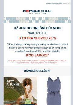 Už jen do dnešní půlnoci - 20 % Extra sleva na trička, mikiny, bundy, kalhoty do přírody