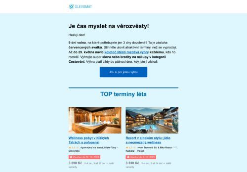 Extra slevy na pobyty + last minute červencové svátky