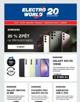 20 % z ceny vybraných mobilů, tabletů, hodinek a příslušenství zpět na Věrnostní kartu.