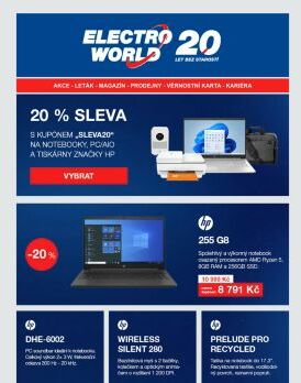 Extra sleva 20 % na notebooky, stolní počítače a tiskárny HP.