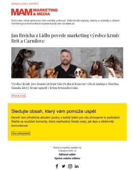 MAM aktualita - Jan Brejcha z Lidlu povede marketing výrobce krmiv Brit a Carnilove
