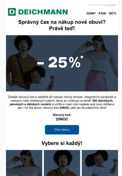 Nenechte si ujít slevu 25 % (nejen) na tenisky! Noční nákupy jsou tu! ✨