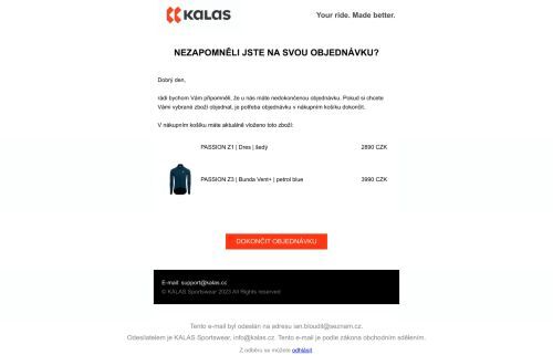 Upozornění na nedokončenou objednávku
