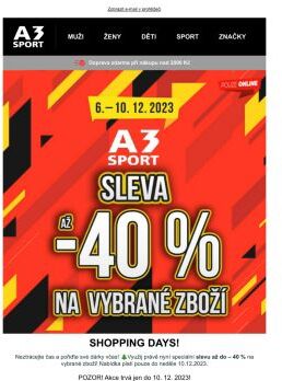 Využijte v e-shopu A3 Sport slevy až -40 % na vybraný sortiment!