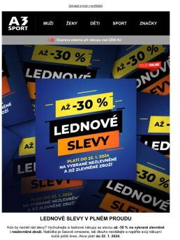 LEDNOVÉ SLEVY v e-shopu A3 Sport na vybrané produkty extra sleva až -30 %!