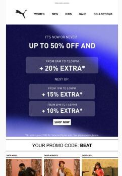 Up To 50% OFF* + 20% EXTRA - Ends At 1pm