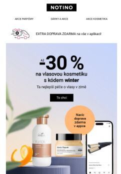 DOPRAVA ZDARMA na vše v appce a až −30 % pro vlasy