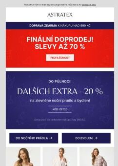 Do půlnoci 🌛 Dalších −20 % na zlevněná pyžama, župany i košilky.