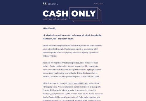 Cash Only: Bytová politika po třiceti letech? Ani nevíme, kolik máme bytů.