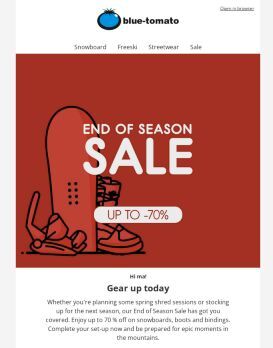 Hardgoods in our End of Season Sale