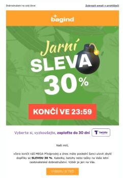 Sleva 30 % už jen pár hodin 💣