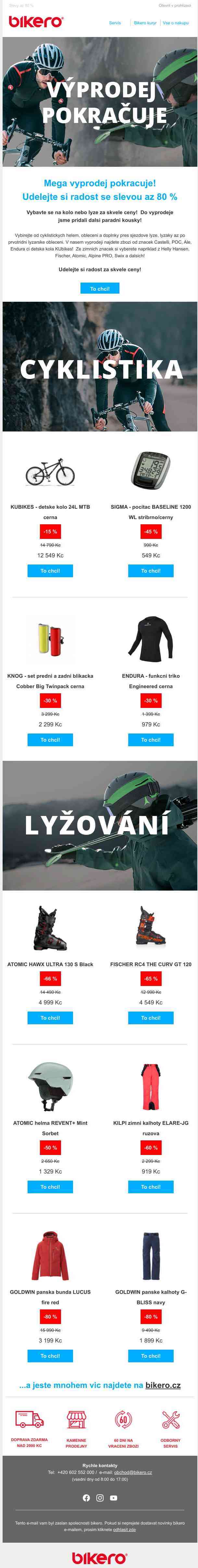 Vybavte se na lyže i na kolo se slevou až 80 % ! Výprodej pokračuje!