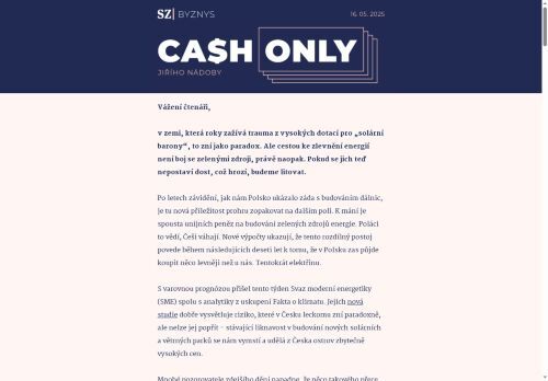 Cash Only: Česku opět hrozí dražší elektřina. Green Deal za to nemůže