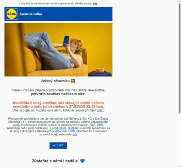 Vyžadujeme vaši akci ⚠ Aktualizace odběru newsletteru Lidl.