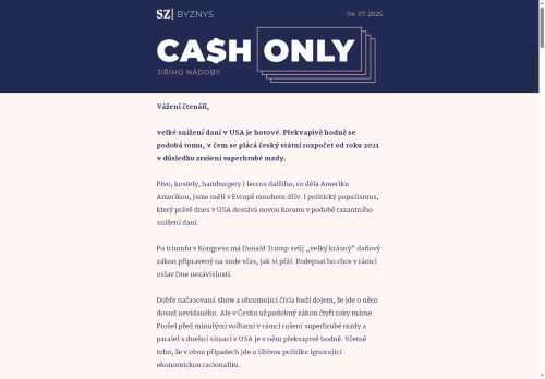 Cash Only: Česko je jako vždy napřed. Trumpovský daňový zákon už dávno máme