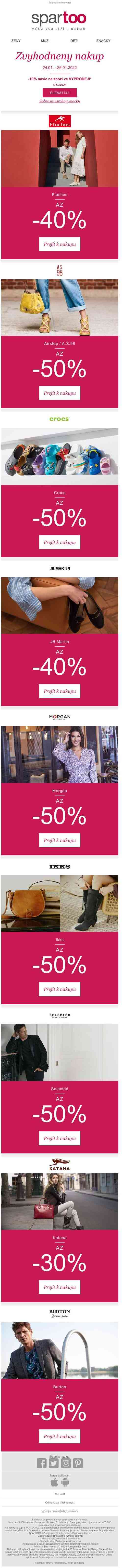 Využijte -50% a -10% navíc na Fluchos, Airstep / A.S.98, Crocs, JB Martin, Morgan, Ikks, Selected, Katana a Burton: Extra akce s doručení zdarma!