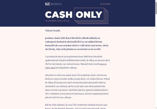 Cash Only: Trhy Havlíčkovi nevěří. Naznačení ceny za ČEZ mělo nulový dopad