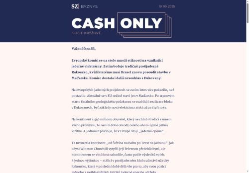 Cash Only: Po EDF chce Dukovany zarazit i Rakousko. V Bruselu už zabodovalo