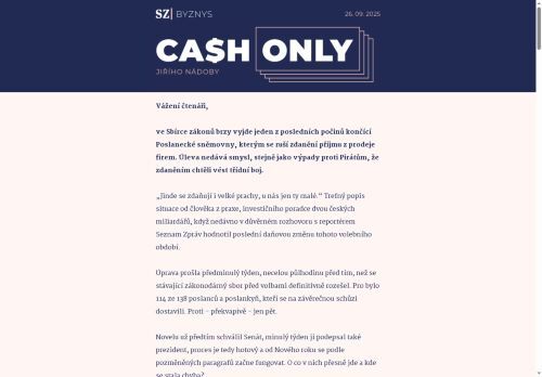 Cash Only: Česko zbrkle a zbytečně ruší pirátskou daň pro podnikatele
