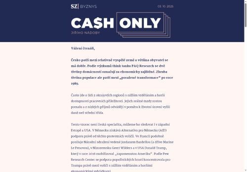 Cash Only: Proč by nás deglobalizace měla děsit víc než domácí politika