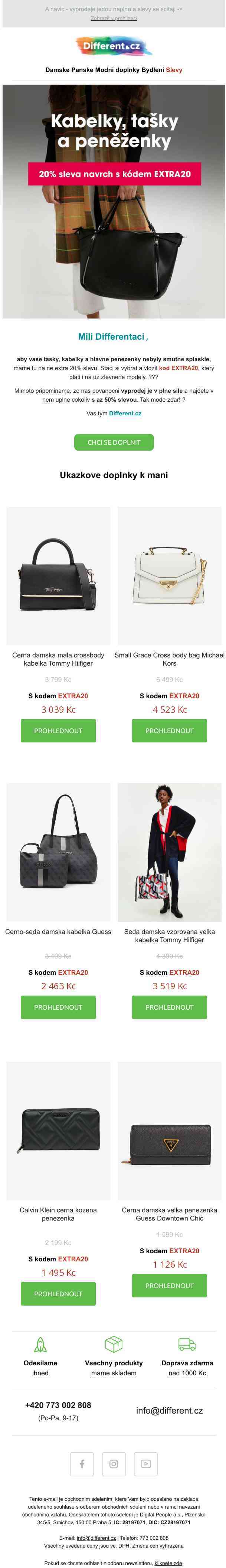 💰 Extra 20% sleva na kabelky, tašky a peněženky