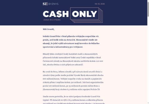 Cash Only: Státní dotace do sportu se vyplatí nejen na brněnské Grand Prix