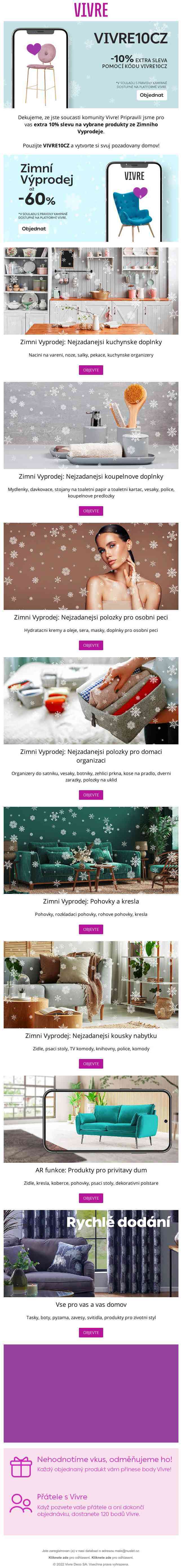 🍀 Dnes máte štěstí! S VIVRE10CZ získáte extra -10% na Zimní Výprodej.