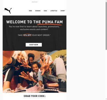 Welcome to PUMA. Here is 15% Off Your Next Order*