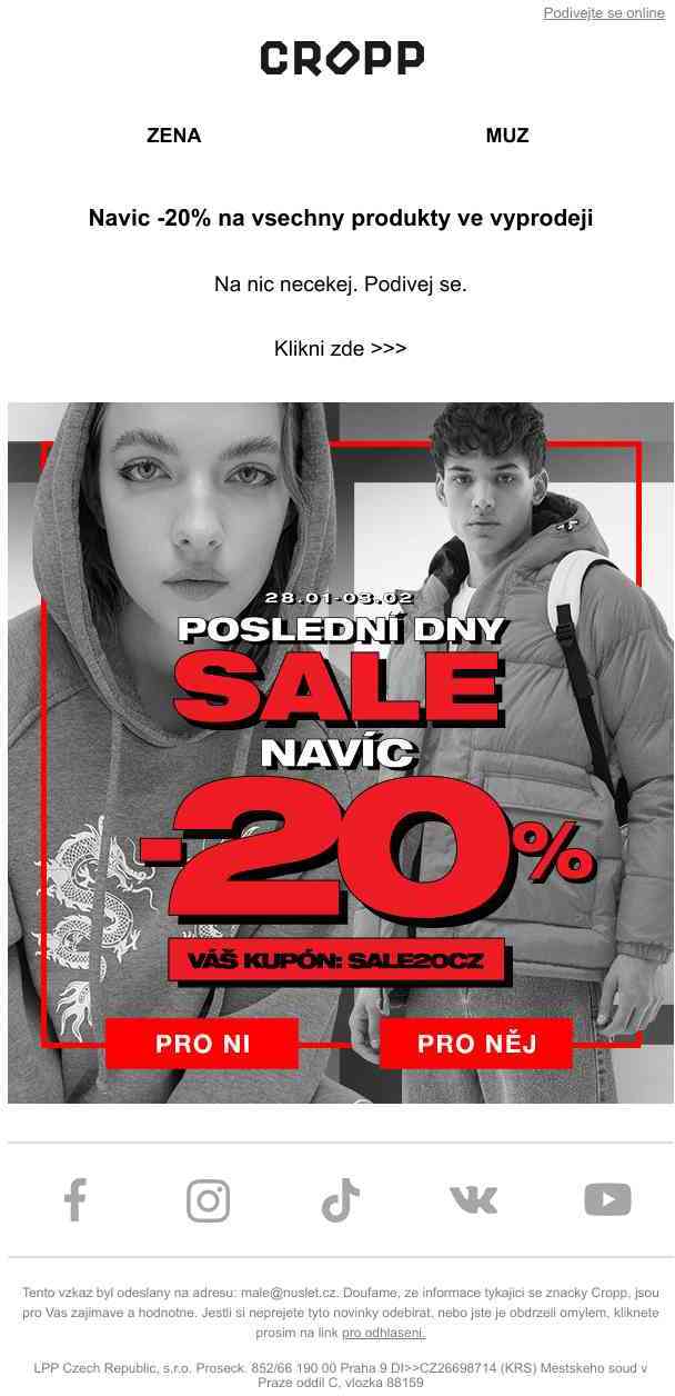 👉Získej navíc -20% na všechny produkty ve výprodeji 👈