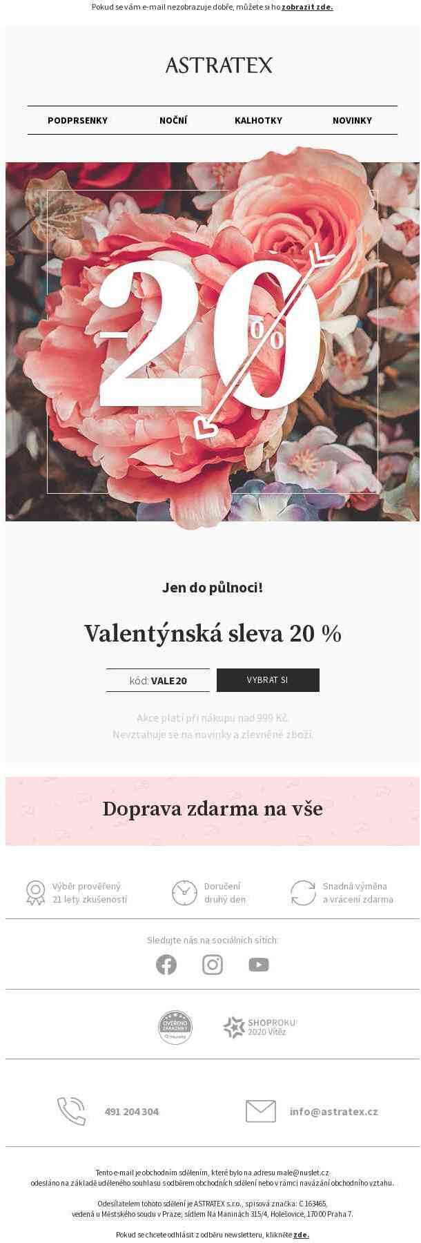 O půlnoci vyprší Valentýnská sleva 20 % i doprava zdarma.