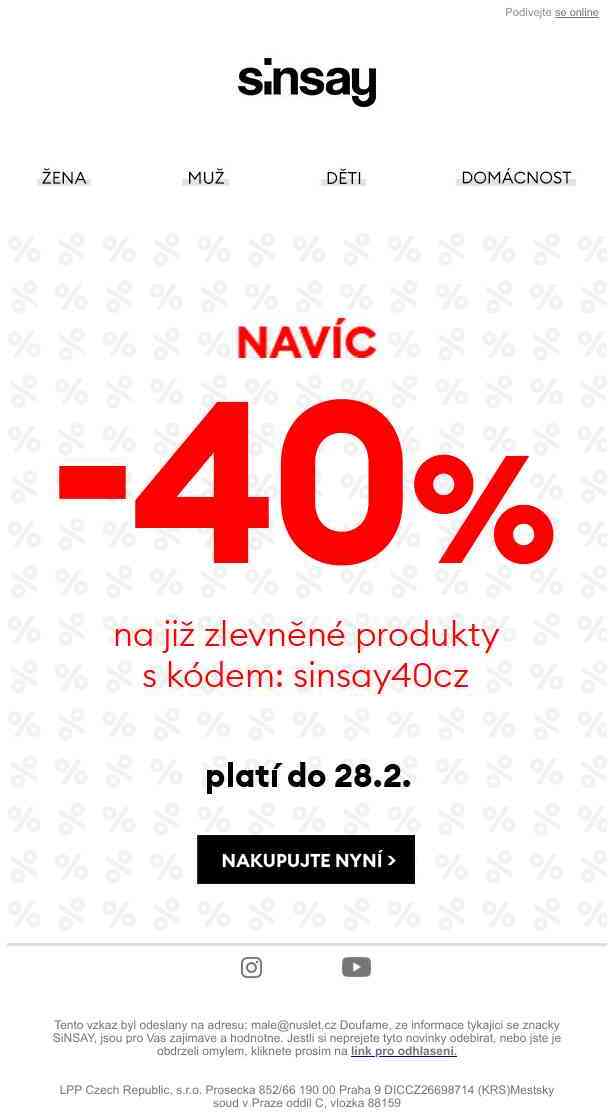 🔔 Přidali jsme navíc -40% na produkty ve výprodeji 🔔