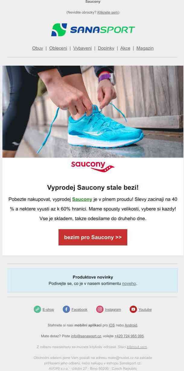 Stále u náš běží výprodej Saucony se slevou 40-60 %