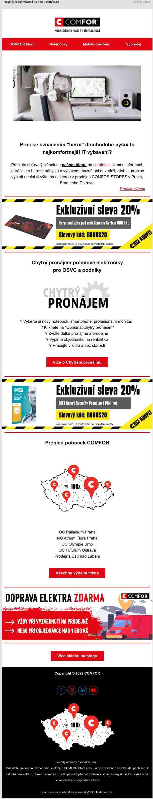 Novinky ze světa IT a exkluzivní sleva 20 % na vybrané produkty, platí už jen dnes na comfor.cz