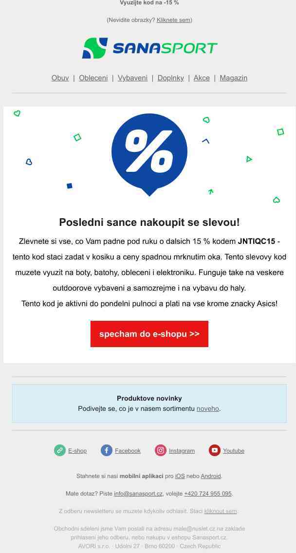 Snižte ceny sportovní výbavy o 15 %