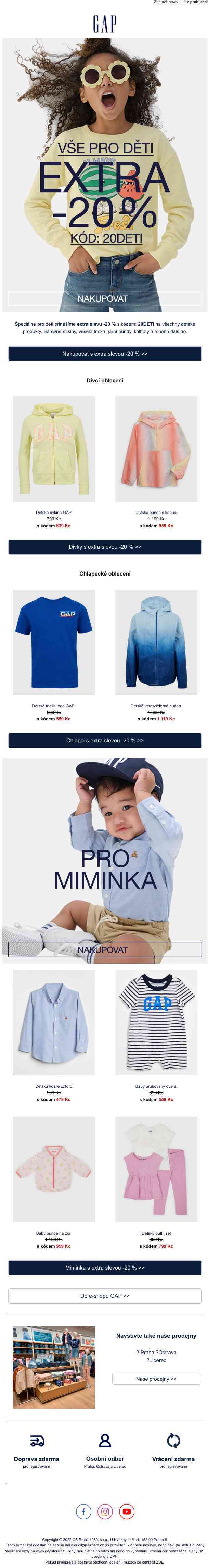 EXTRA -20 % na dětské oblečení 👶