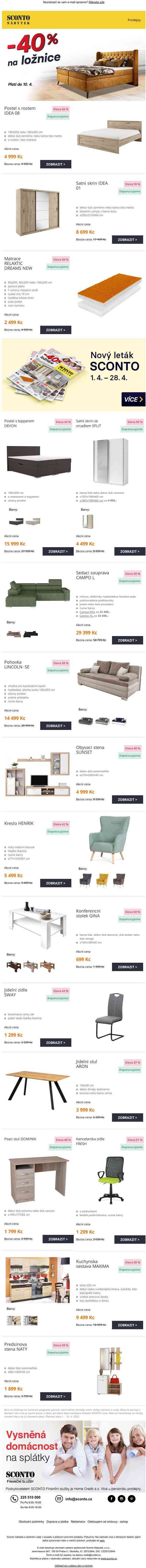 🛌Nový leták SCONTO! -40% na ložnice!