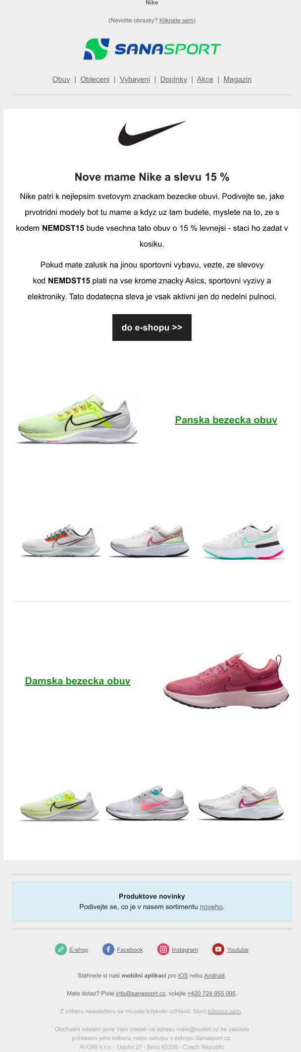 Běžecká obuv Nike bude Vaše o 15 % levněji