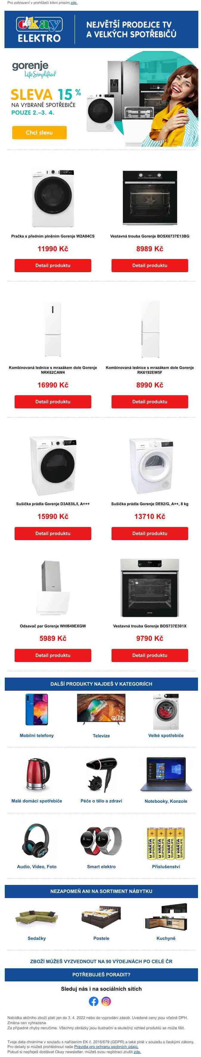 Sleva 15 % na vybrané spotřebiče