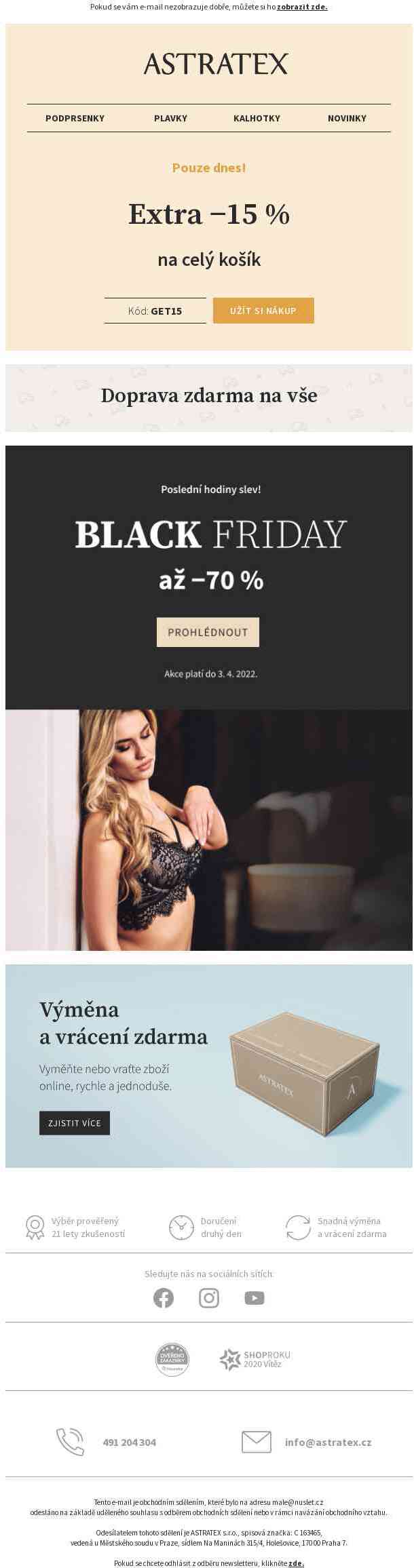 Celý nákup o 15 % levnější a s dopravou zdarma!
