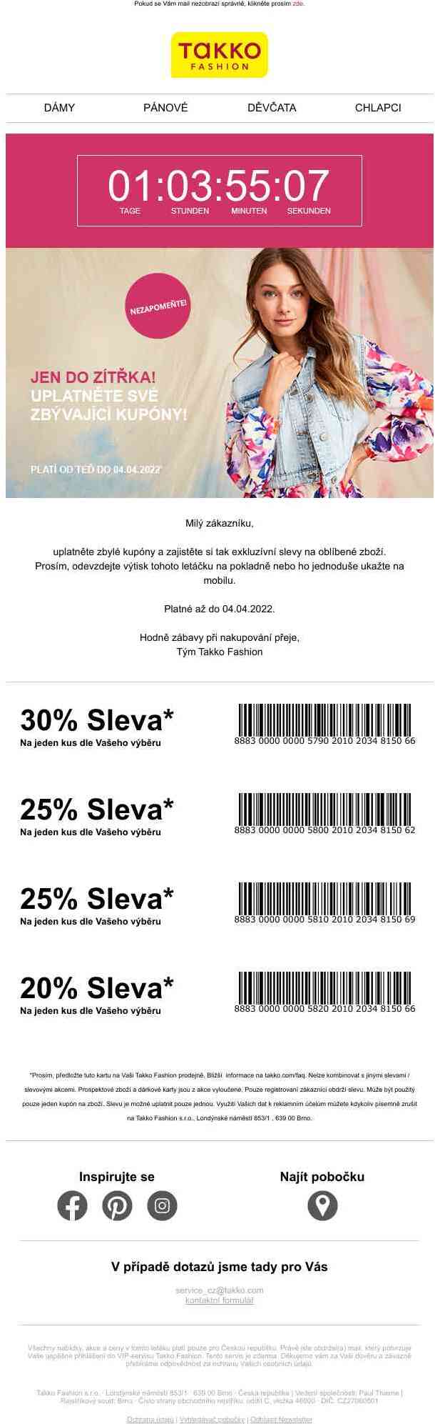 Pouze do zítřka! Uplatněte nyní vaše kupóny