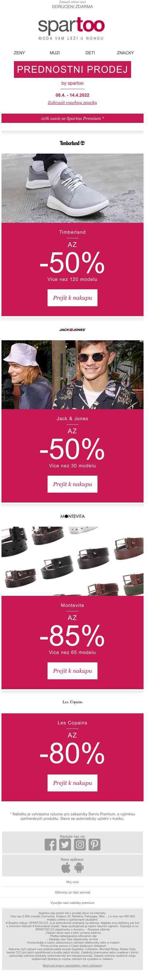 Nabídka týdne, až -50% na Timberland, Jack & Jones, Montevita a Les Copains s doručením zdarma