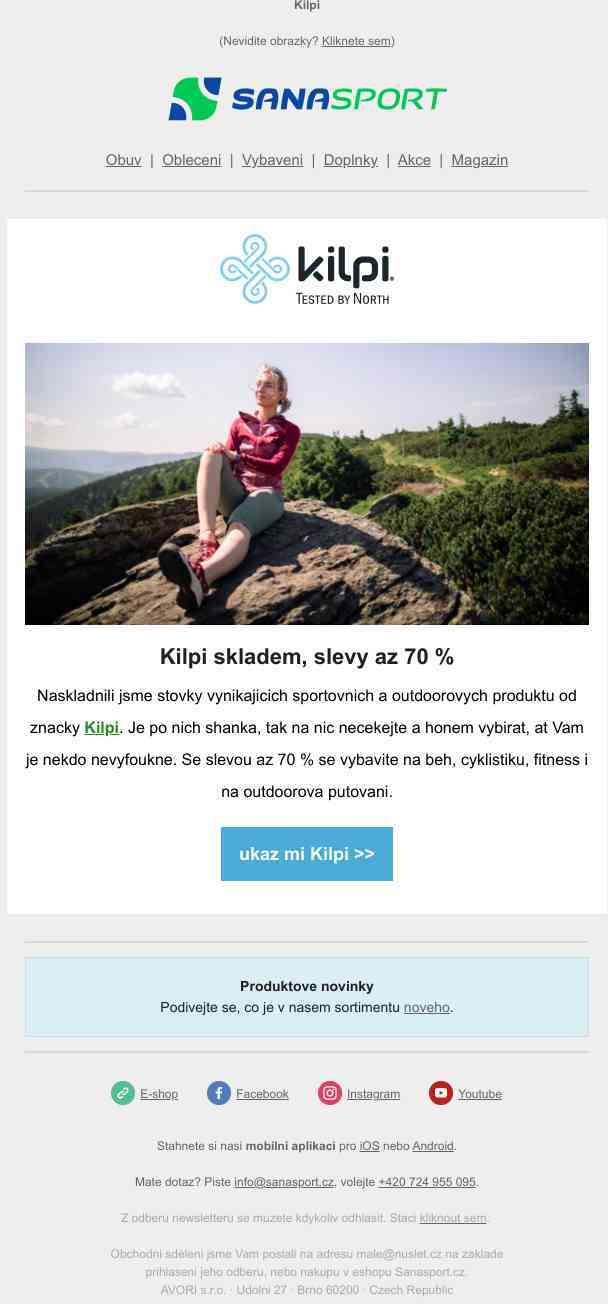 Kilpi skladem, slevy až 70 % a pořádný výběr