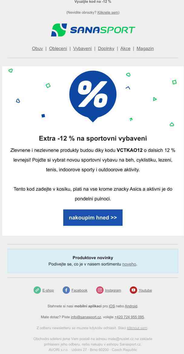 Tento kód sníží cenu sportovních produktů o dalších 12 %