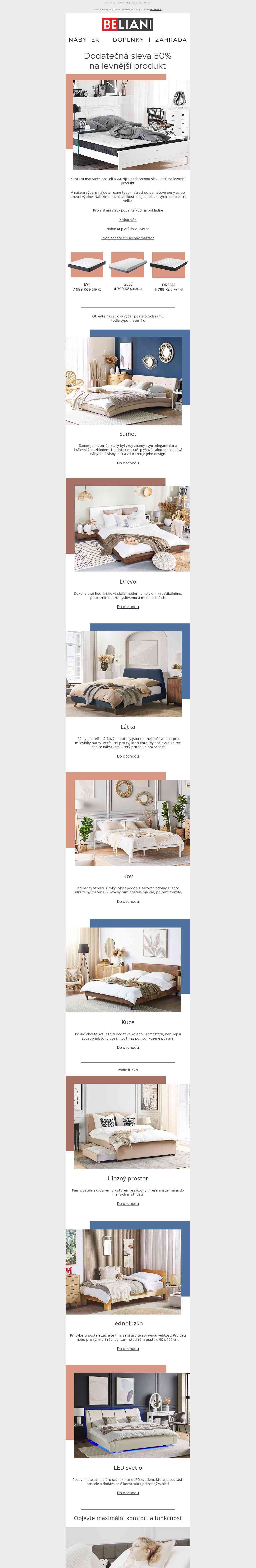 Kupte si matraci spolu s rámem postele a získejte dodatečnou slevu 50% na levnější produkt 🛏️
