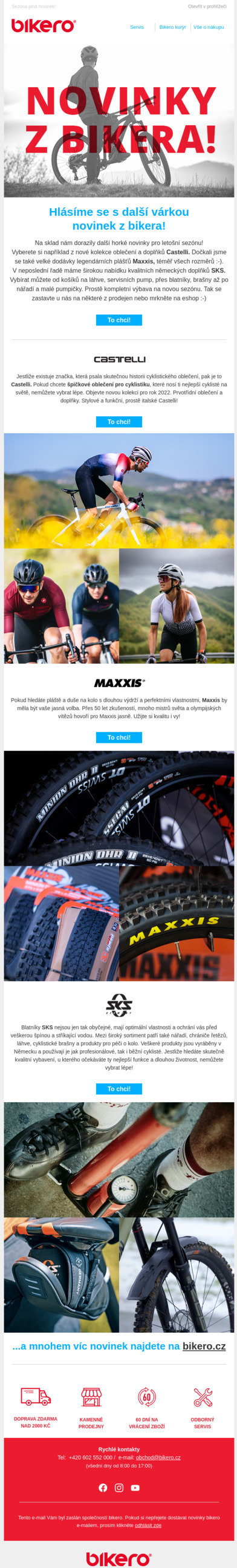 Nová kolekce Castelli, pláště Maxxis a doplňky SKS!