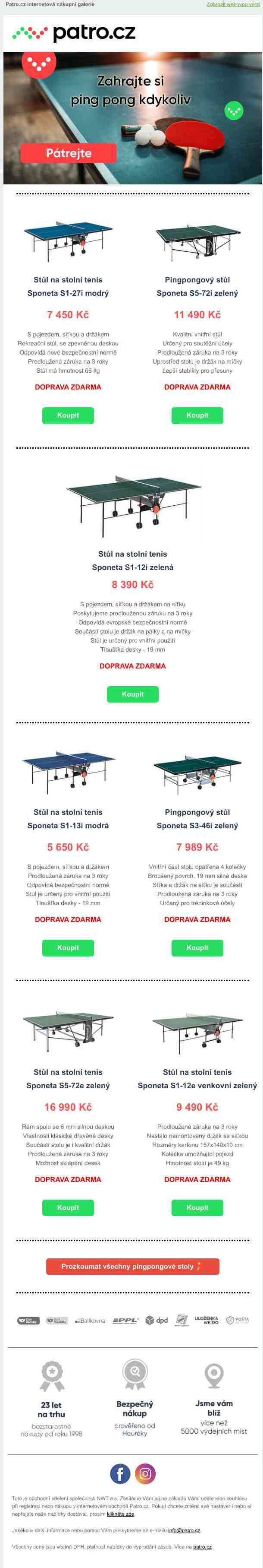 🏓 Zahrajte si ping pong >> Sponeta stolní tenisové stoly s dopravou zdarma 🤩