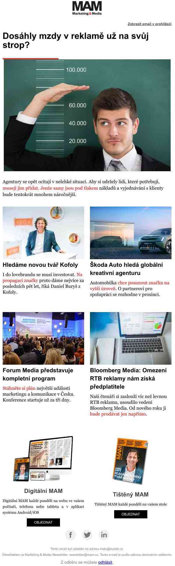 Kreativci chtějí dorovnat inflaci, agentury váhají – Kofola hledá novou tvář – Škoda Auto vybírá kreativní agenturu