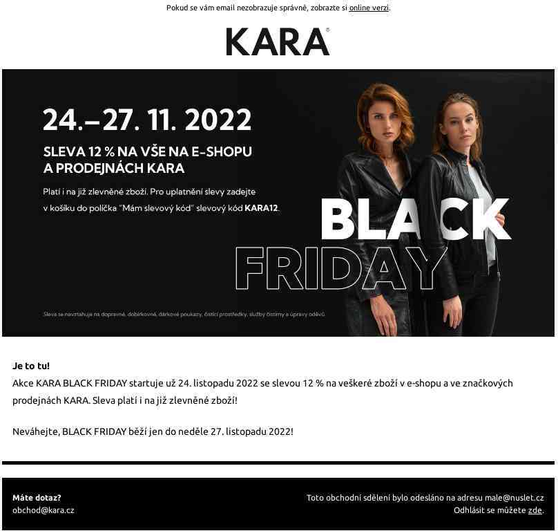 Akce KARA BLACK FRIDAY - sleva 12 %